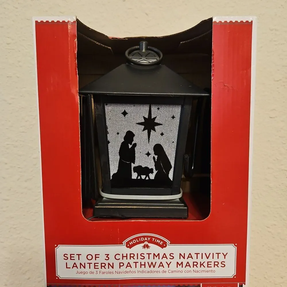 Holiday Time LED Illumination Nativity Lantern Pathway Markers Set